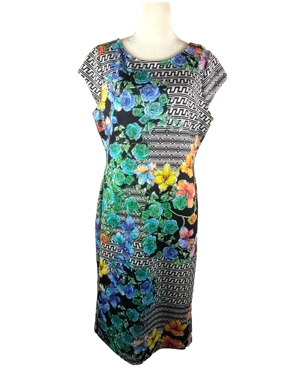 New York And Company Women's Summer Dress Size Large Black Floral Geometric...